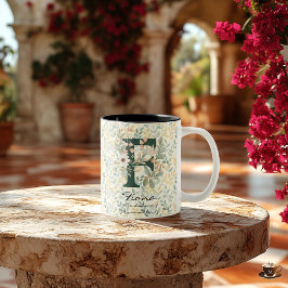Taza Bicolor Graceus Moda Mug con Monograma Floral Fiona