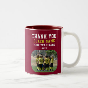 Taza Bicolor Gracias Entrenador con Foto del Nombre del Equipo