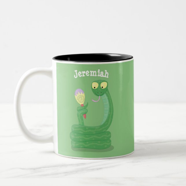 Taza Bicolor Graciosa serpiente verde con maraca personalizado (Izquierda)