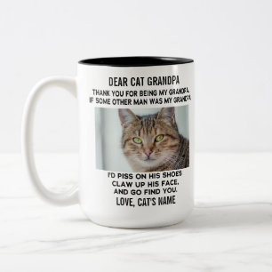Taza Bicolor Gracioso abuelo gato   Foto y nombre del gato Pers
