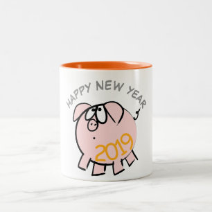 Taza Bicolor Gracioso año 2019 de cerdo Ilustracion 4 Personali