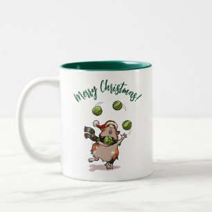 Taza Bicolor ¡Gracioso Cerdo de Guinea Feliz Navidad! Personali