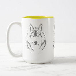 Taza Bicolor Gracioso Esbozo De Cabeza De Lobo Blanco Y Gris