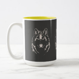 Taza Bicolor Gracioso Esbozo De Cabeza De Lobo Blanco Y Gris