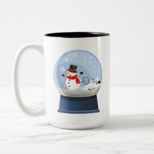 Taza Bicolor Gracioso Faring Snowmen Snowglobe
