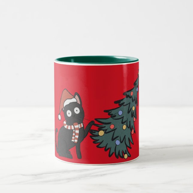 Taza Bicolor Gracioso gato Navidades Mug (Centro)
