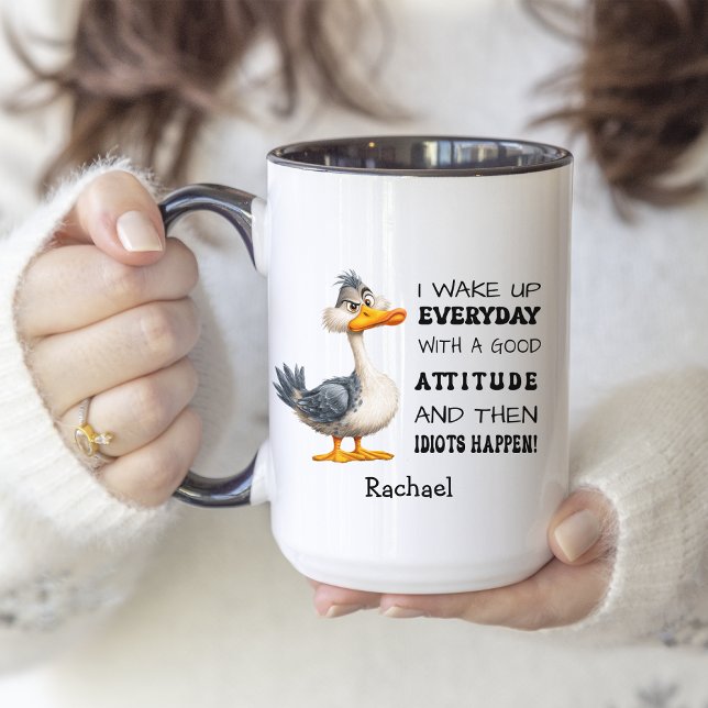 Taza Bicolor Gracioso "Idiotas ocurren" Angry Duck Personalizad (Subido por el creador)