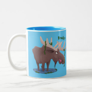 Taza Bicolor Gracioso ilustracion personalizado de alce feliz