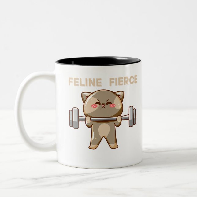 Taza Bicolor Gracioso Kawaii Cat Lifting Weiting Mug (Izquierda)