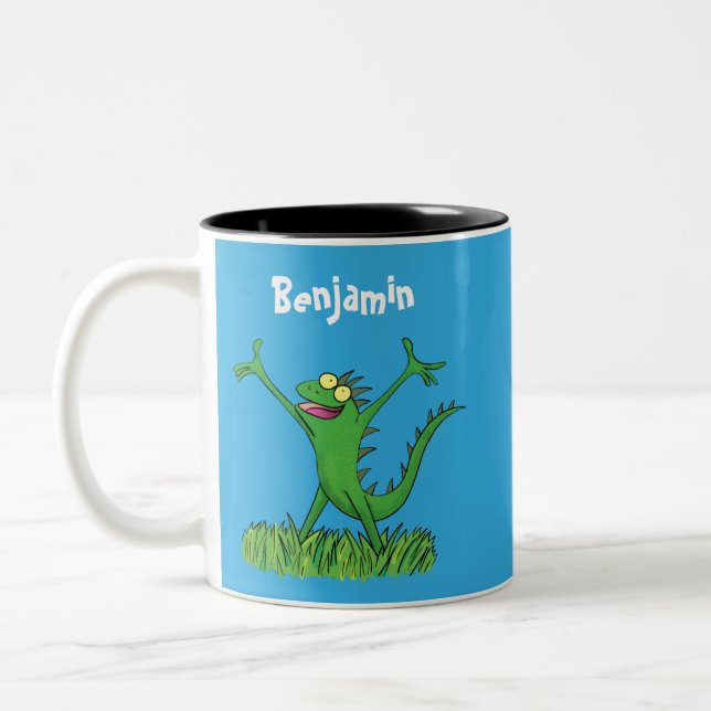 Taza Bicolor Gracioso lagarto de iguana con sonrisa verde (Izquierda)