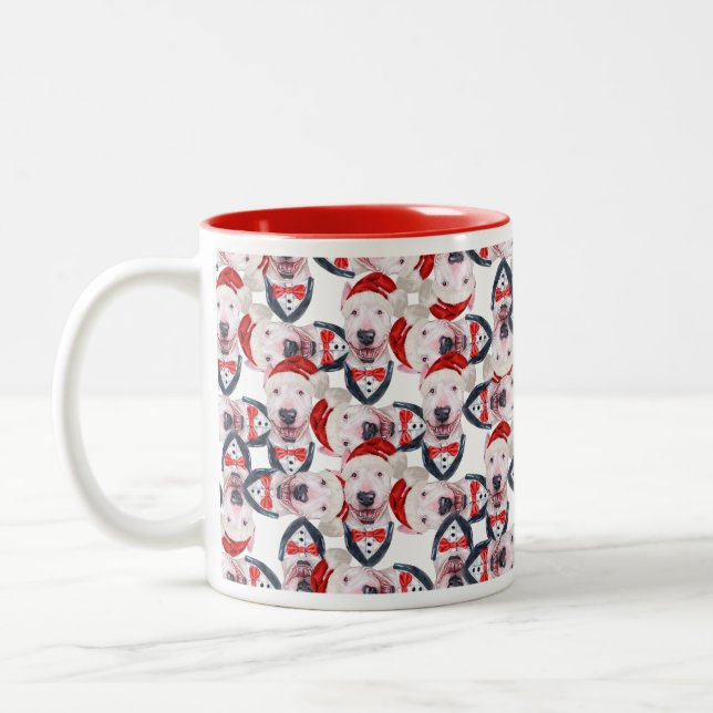 Taza Bicolor Gracioso patrón de Navidades de Bull Terrier (Izquierda)