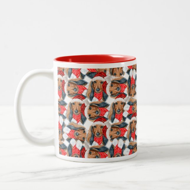 Taza Bicolor Gracioso patrón de Navidades de Dachshund (Izquierda)