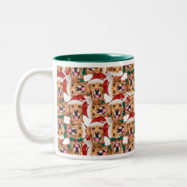 Taza Bicolor Gracioso patrón de Navidades de Golden Retriever