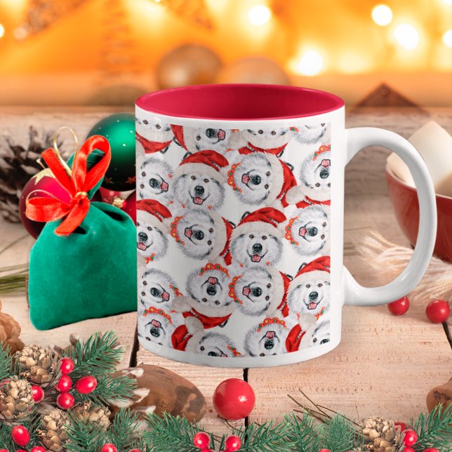 Taza Bicolor Gracioso patrón de Navidades malamutas de Alaska (Subido por el creador)