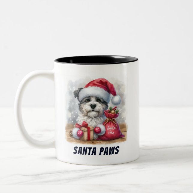 Taza Bicolor Gracioso perro de Santa Paws Cute (Izquierda)