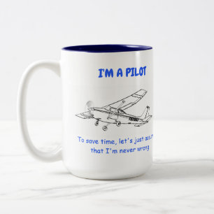 Taza Bicolor Gracioso programa piloto Cessna Mug