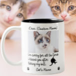 Taza Bicolor gracioso Querido gato, Personalizado Funny Cat fot<br><div class="desc">¡Qué taza de amante de los gatos deliciosamente peculiar! La frase "Lo siento por todas las veces que te besé después de lamerme el trasero" es una manera humorística de expresar el profundo afecto y dependencia que mucha gente tiene de sus amigos felinos. La adición de la foto y el...</div>