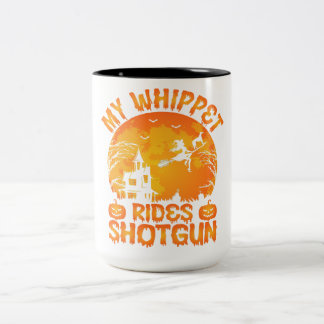 Taza Bicolor Gracioso regalo de Halloween de mi Whippet Rides S