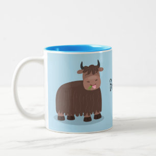Taza Bicolor Gracioso yak feliz comiendo hierba personalizado i