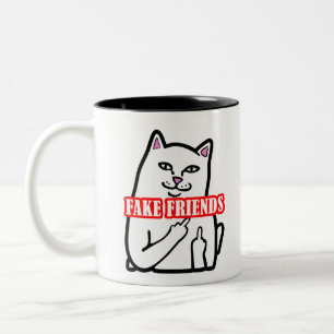 Taza Bicolor Graciosos amigos falsos del dedo medio del gato