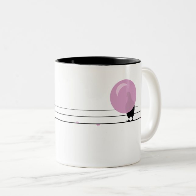 Taza Bicolor Graciosos pájaros de bubblegum en blanco alambrado (Anverso derecho)