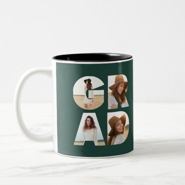 Taza Bicolor Graduación 4 foto moderna verde personalizado (Izquierda)