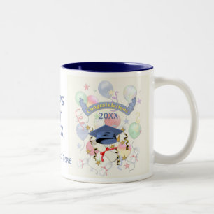 Taza Bicolor Graduación de Mortero Azul y Diploma