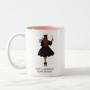 Taza Bicolor Graduado Chica de acuarela moderna personalizada