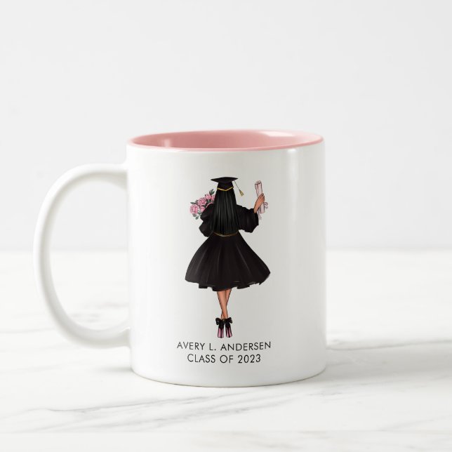 Taza Bicolor Graduado Chica de acuarela moderna personalizada (Izquierda)