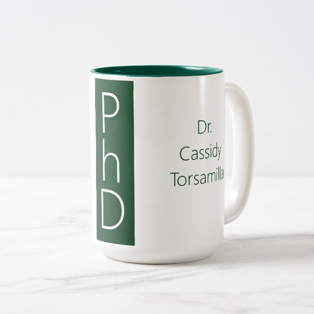 Taza Bicolor Graduado de Grado Verde Doctorado (Anverso derecho)
