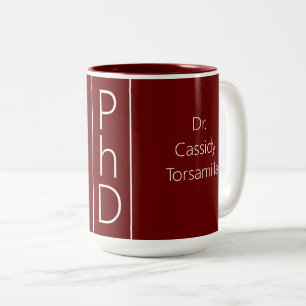 Taza Bicolor Graduado Nombre Borgoña PhD