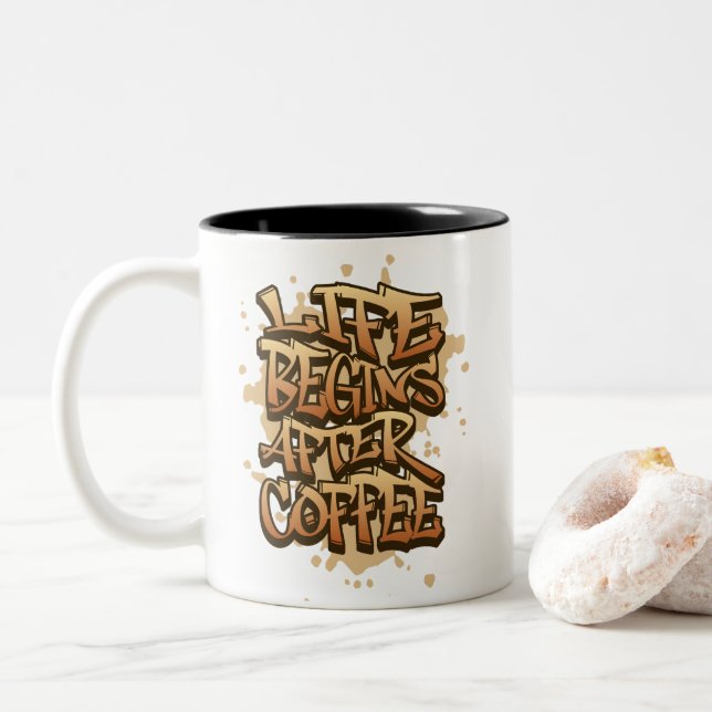 Taza Bicolor Graffiti Coffee Quote (Con donut)