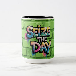 Taza Bicolor Graffiti Colorful Text Saying Seize The Day