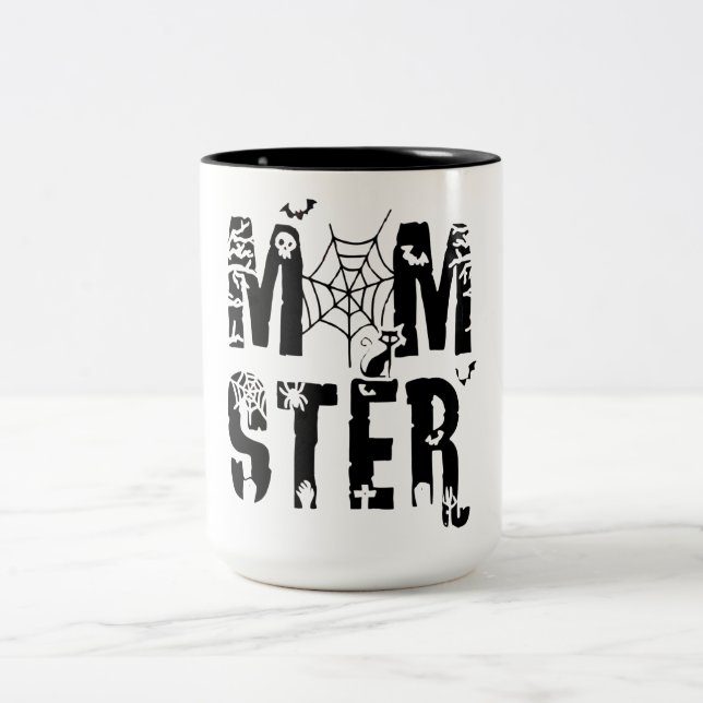 Taza Bicolor Gráfica de mami divertida Halloween Spider Bat (Centro)
