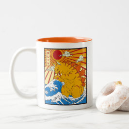 Taza Bicolor Gráfica divertida de gato de arte japonés Catzilla