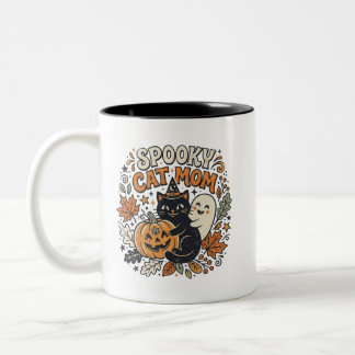 Taza Bicolor Gráfica vintage de Halloween de mamá gata
