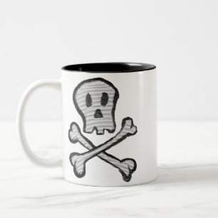 Taza Bicolor Gráfico de Cráneo de Pirata en Mosaico Dibujado a