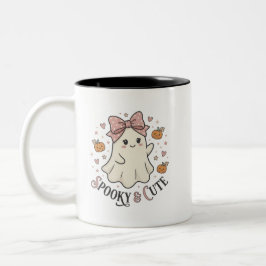 Taza Bicolor Gráfico de Halloween con lazo de fantasma lindo vi