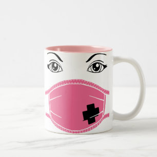 Taza Bicolor Gráfico médico rosado de la máscara
