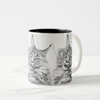 Taza Bicolor Gráficos blancos y negros de los gatos de Maine