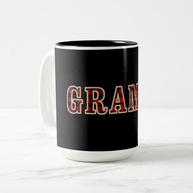 Taza Bicolor GRAMPS Rústico Rojo Negro Búfalo Cuadros (Anverso izquierdo)