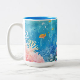 Taza Bicolor Gran Barrera de Coral Acuarela