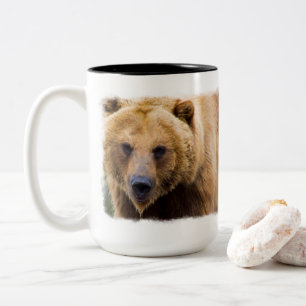 Taza Bicolor Gran oso pardo lo suficientemente cerca