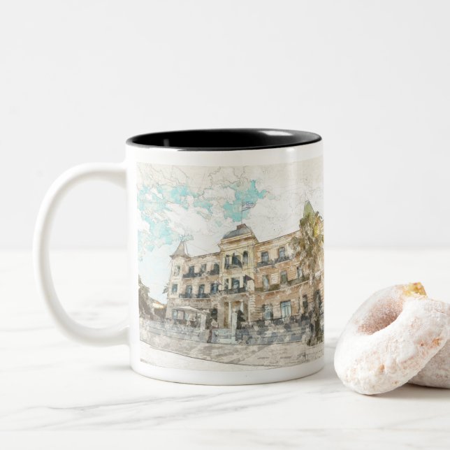 Taza Bicolor Grand Hotel Spetses Coffee Mug - Poseidonion Grand (Con donut)