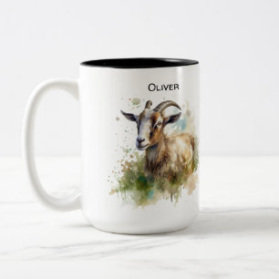 Taza Bicolor Granja de Acuarela Cabra, personalizado