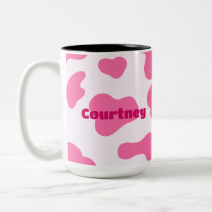 Taza Bicolor Granja de Animales Monograma Vaca Rosa Estampada