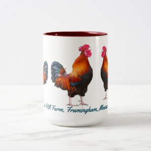 Taza Bicolor Granja de Gallos con Texto Azul Personalizado