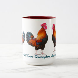 Taza Bicolor Granja de gallos con texto Verde azulado Personali