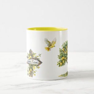 Taza Bicolor Granja de limoneros amarillos pájaro