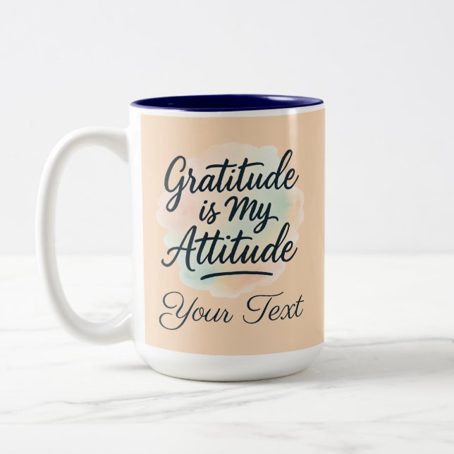 Taza Bicolor Gratitud Es Mi Actitud Personalizable De Acuarela (Izquierda)